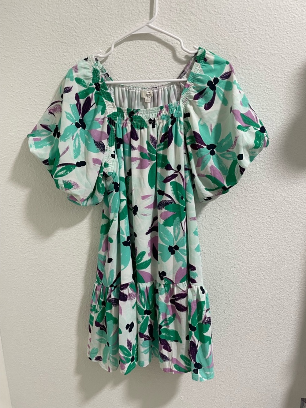 Entro Floral Print Dress in Mint, Purple & Black